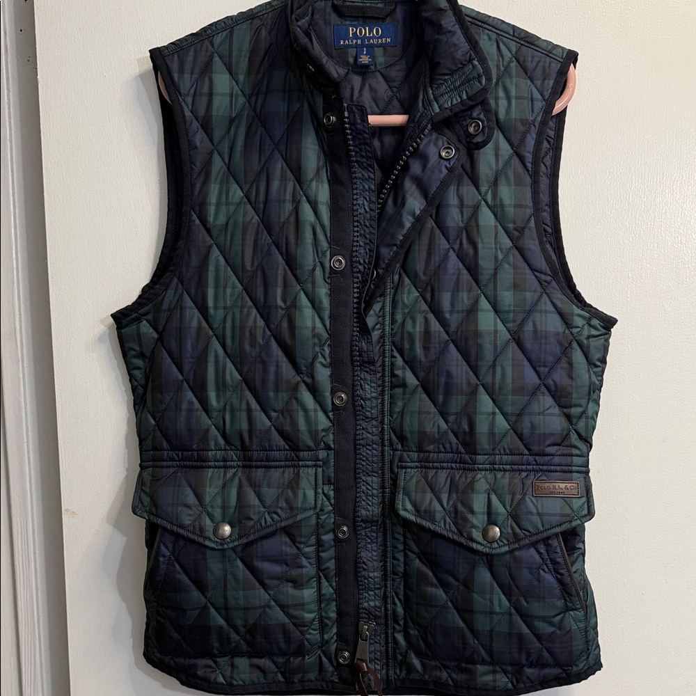 Polo by Ralph Lauren Quilted Blackwatch Plaid Vest in Navy and Green